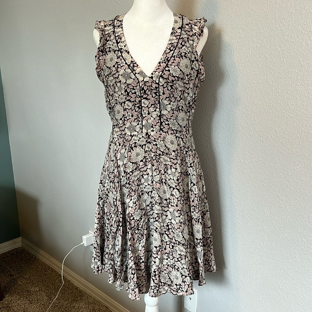 Rebecca Taylor Floral 100% Silk Sleeveless Ruffle Dress Size 2